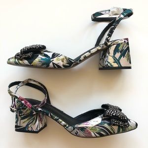 ASOS Leaf Rhinestone Bow Block Pointed Toe Heels 9